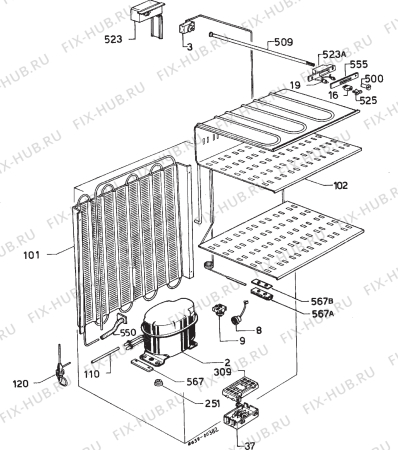 Взрыв-схема холодильника Tricity UF440W - Схема узла Refrigerator cooling system